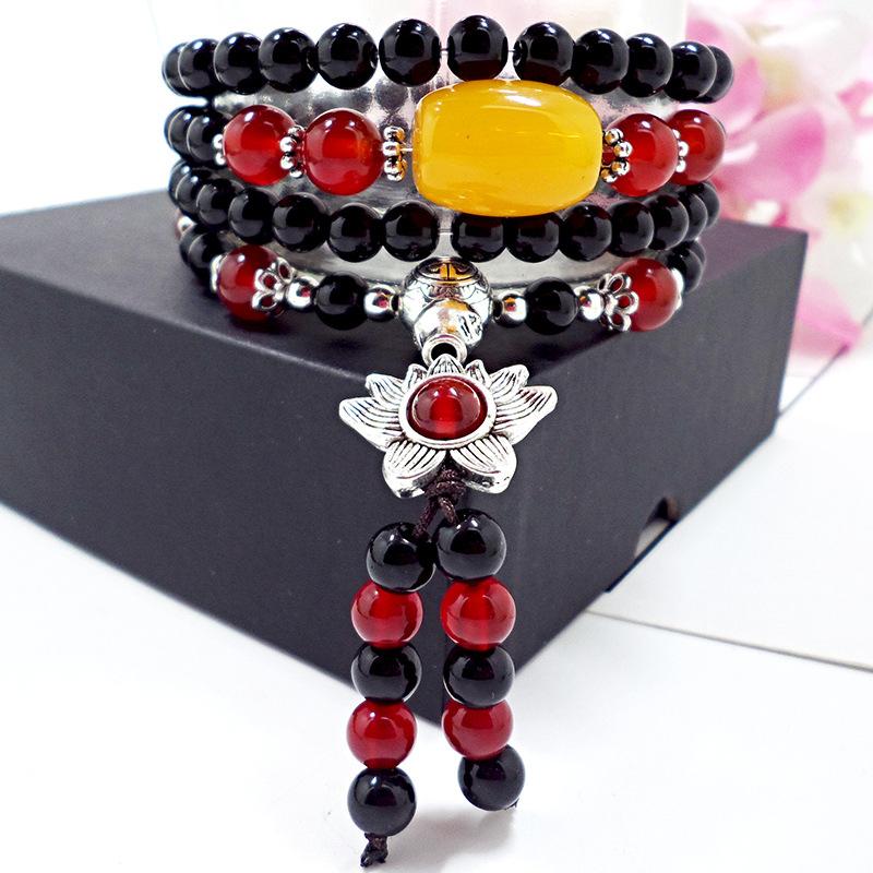 Blue agate crystal bracelet jewelry retro multi-layer blue pattern elephant tourmaline bracelet Buddha bead jewelry