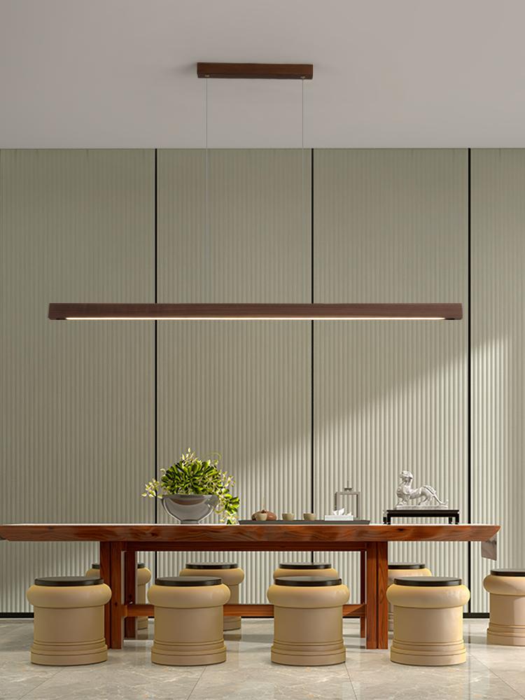 Nordic Wood LED Pendant Lights Modern Oval Long Strip Ceiling Lamp for Restaurant Bar Office Kitchen Dining Living Room