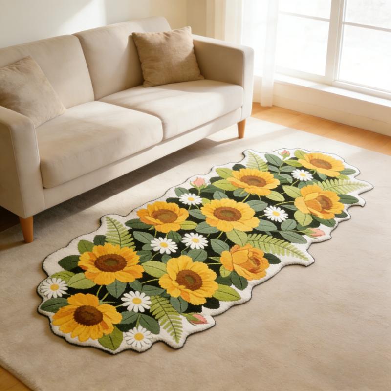 Pastoral Style Carpets for Living Room Flowers Bedroom Decor Carpet Fluffy Soft Irregular Shape Bedside Rug Home Plush Floor Mat
