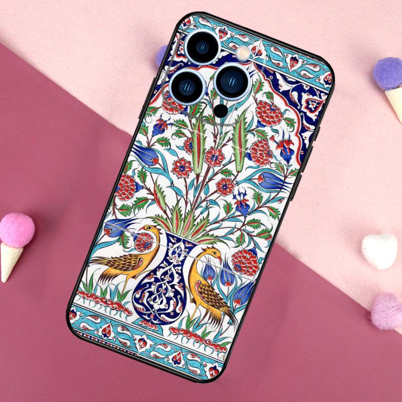 Alte florale Fliesen Hülle Für iPhone 16 15 Pro Max 11 12 13 Mini 14 15 Pro Max 15 Plus XR 16e Handy Rückseite