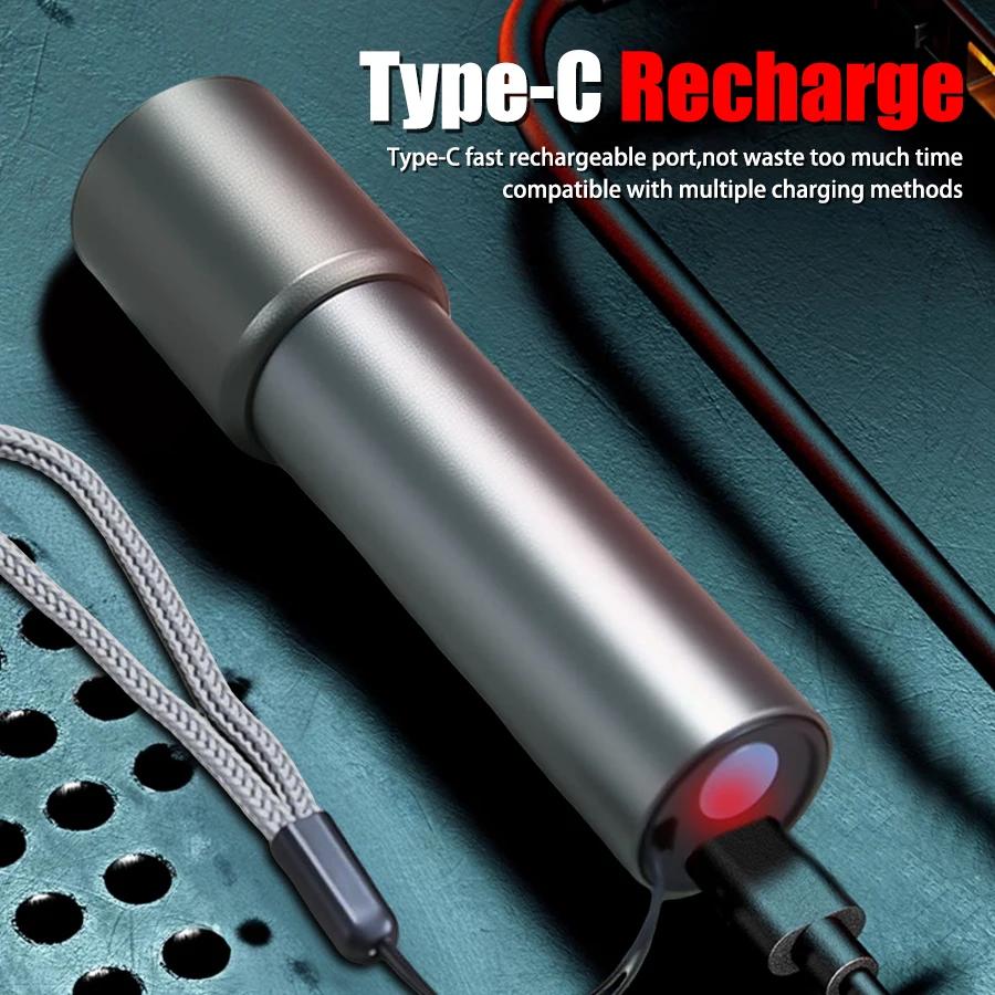 Mini Portable LED Flashlight USB Rechargeable Small Pocket Light Built In Battery Fixed Focus Zoomable Camping Searching Lantern