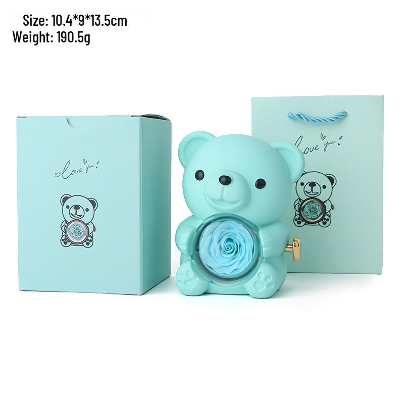 Luxurious Rotating Teddy Bear Jewelry Box with Rose Design - Ideal for Proposals & Gifts