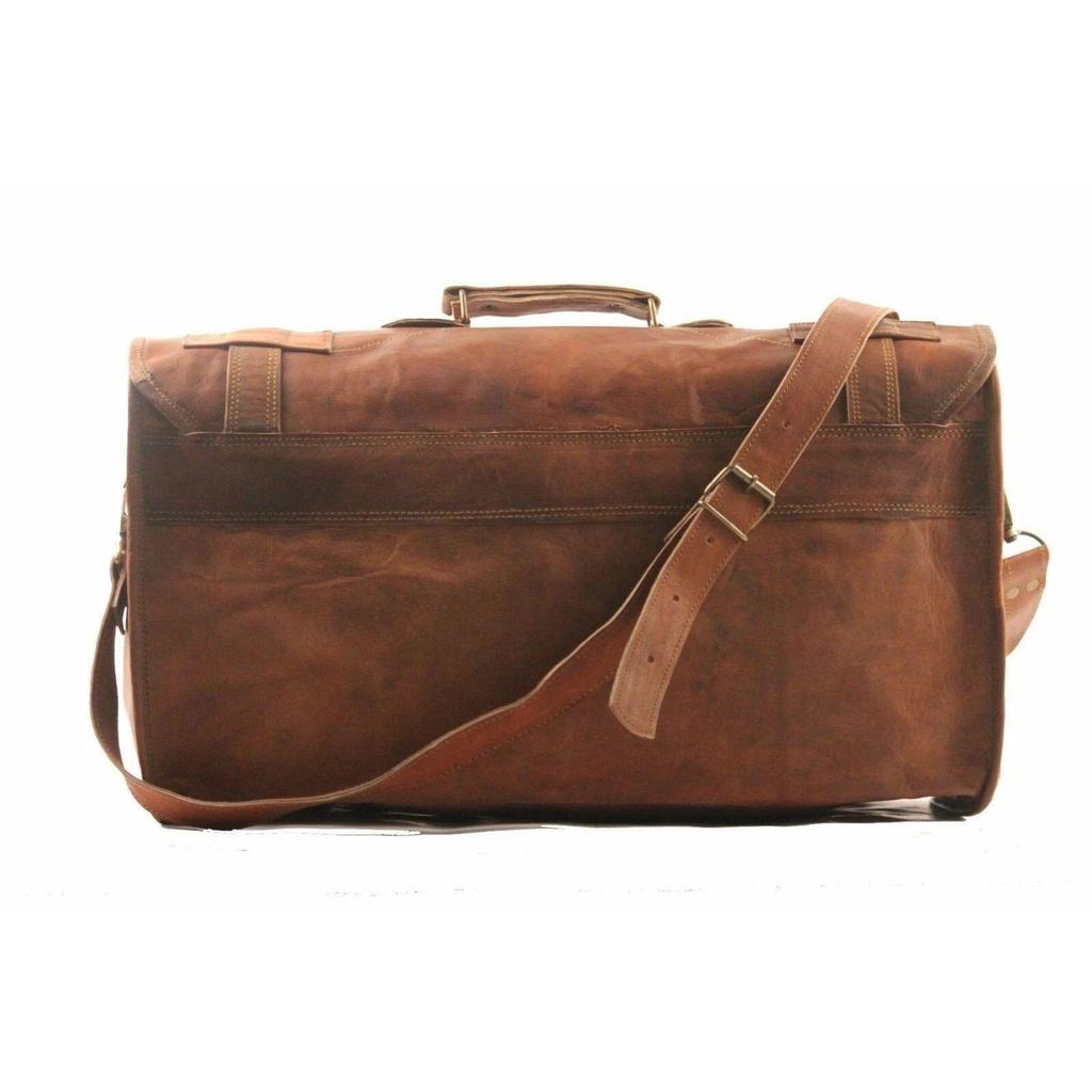 Men's Genuine Leather Vintage Duffel Overnight Travel Luggage Carry-On Gym Bag