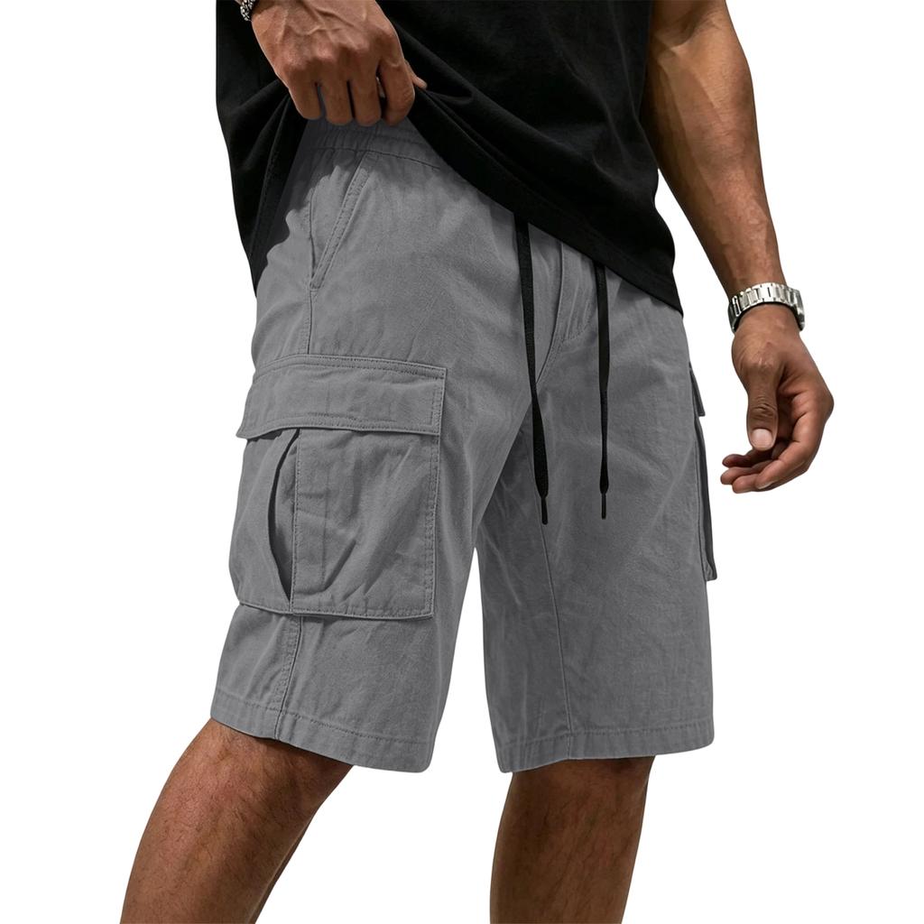 Mens Cargo Shorts Multi Pocket Drawstring Waist Relaxed Fit Workwear Style Casual Cotton Short Pants for Outdoor Activities