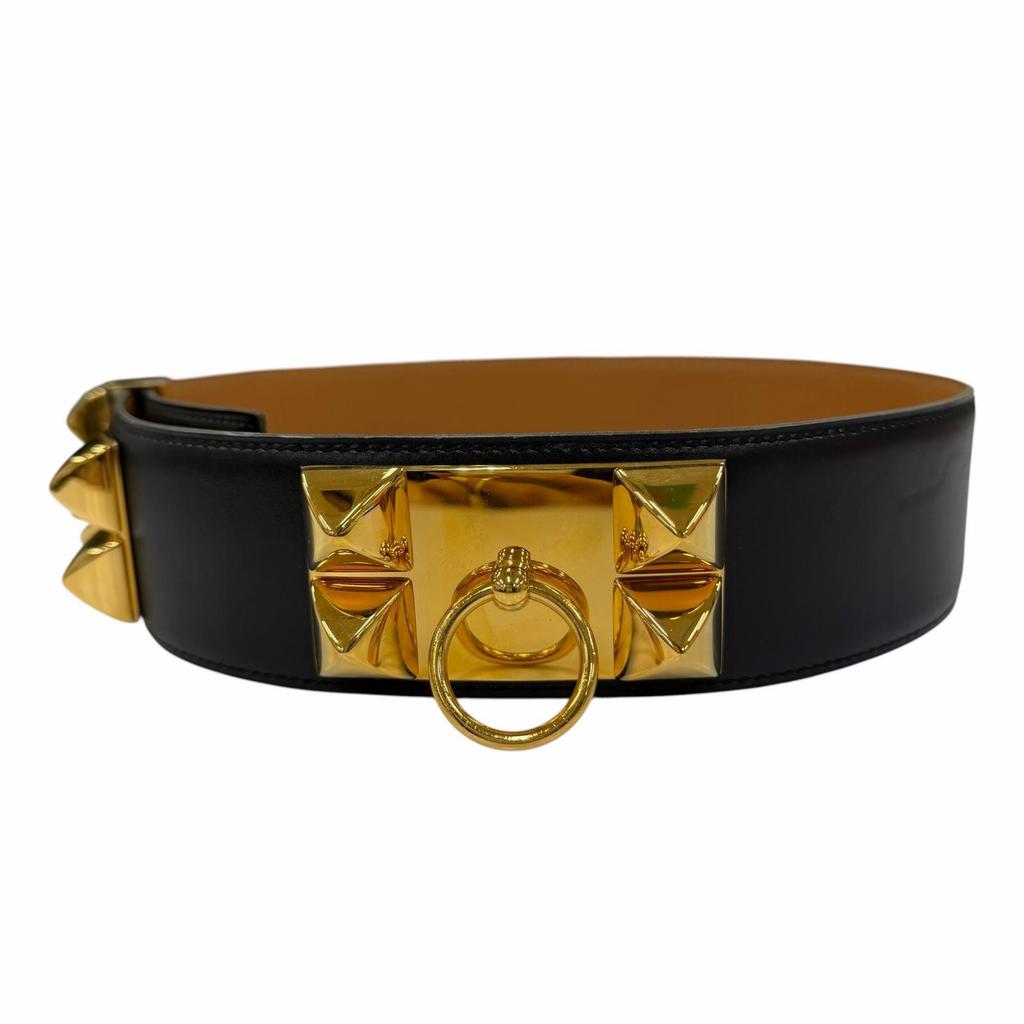 Great HERMES belt Collier de Chien 50 leather black leather Women Used