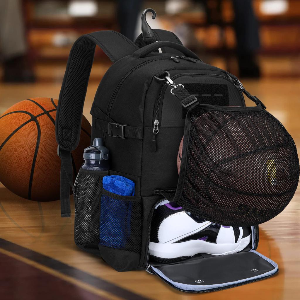 DSLEAF Basketball-Rucksack, Basketball-Rucksack, Studenten-Basketball-Rucksack, Ballaufbewahrung, Fußball-Rucksack für Jungen (Schwarz)