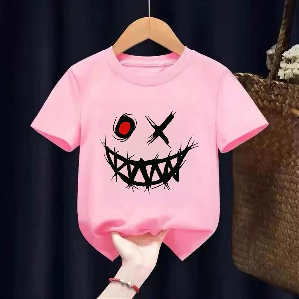 T-shirt Imprimé à Motifs Thème Sombre pour Enfants Été Coton Pur Manches Courtes Hauts Décontractés Cadeaux Garçons et Filles