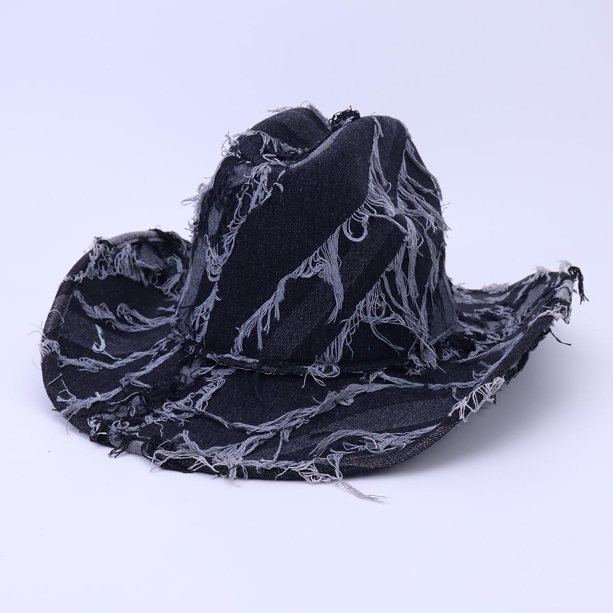 

Denim Fringed Jazz Hat Riding Farm Western Cowboy Hat Sun Protection Uv Visor Hat M（56-58cm） чорний