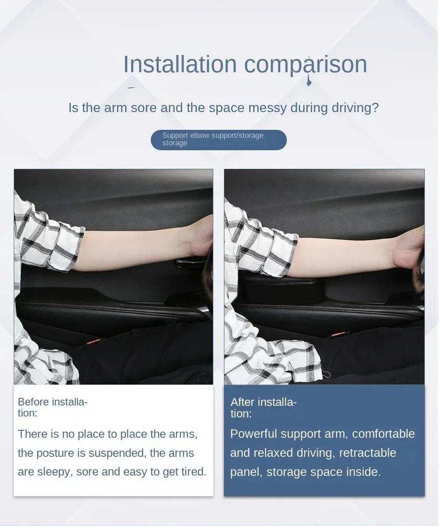 Universal Car Armrest Storage Box Leather Ergonomic Elbow Support Pad Auto Interior Armrest Lift Heightening Seat Extension