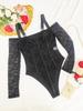European & American Sexy Lace Patchwork Strappy Black Bodysuit