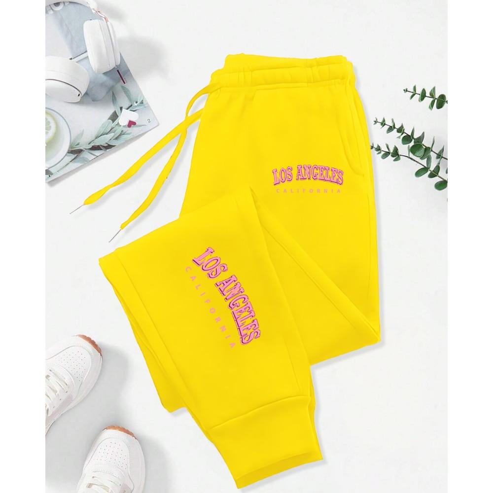 Los Angeles California Pink Letter Prints Print Pant Woman Drawstring Pocket Sweatpants Sport Jogger Casual Autumn Trouser