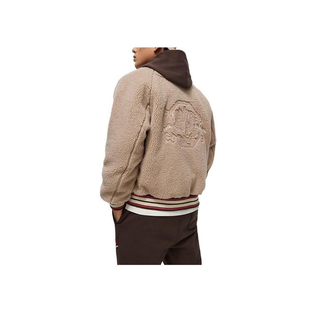 Li Ning Badfive Letter Print Knitted Sports American Vintage Winter Baseball Jacket Men Jackets Light-Glaze-Brown AFMT017-1