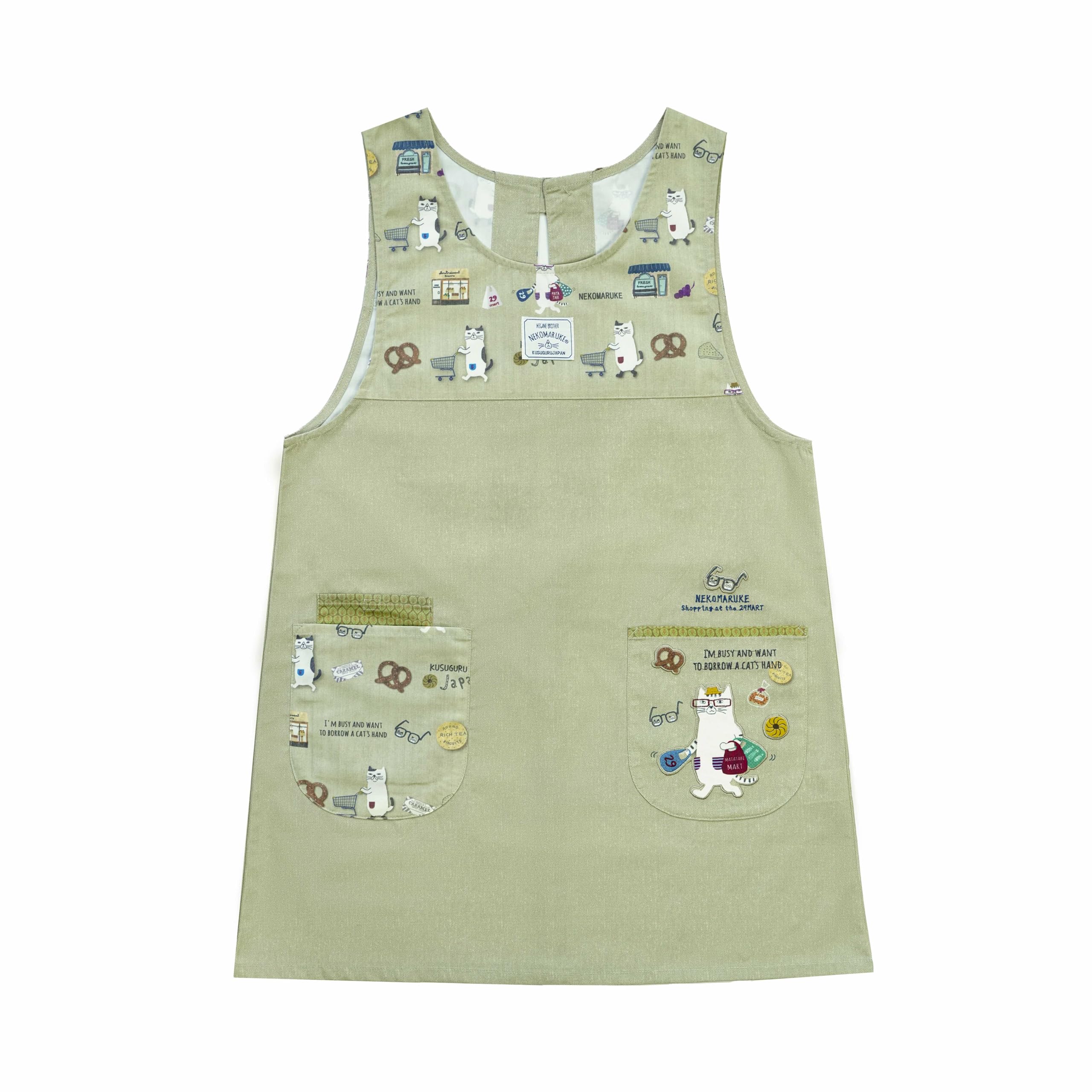 

Кот Круглая Пуговица Лента Открытый Фартук 258502 Бежевый [Kusuguru Japan] M-L бежевый