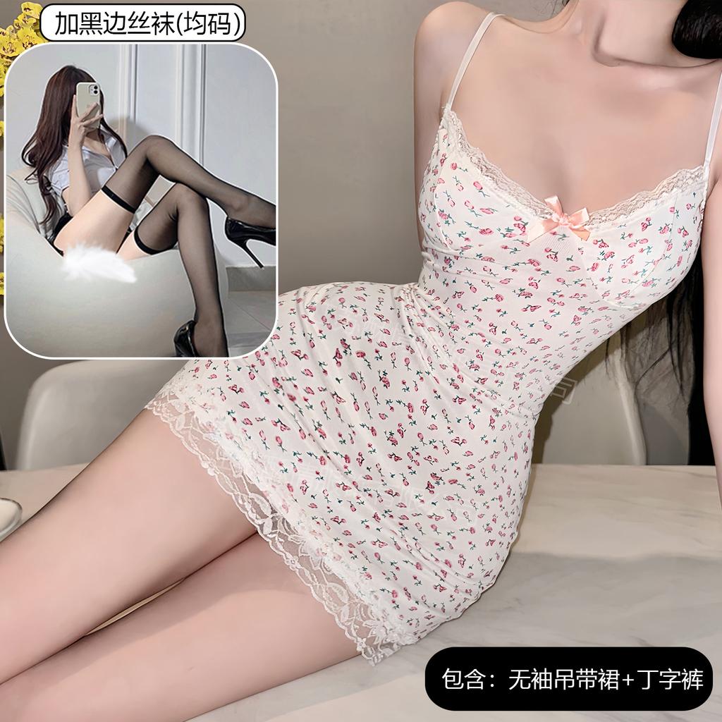 Sexy nightdress suspender floral summer thin sex underwear battle robe female sexy free small chest hip skirt