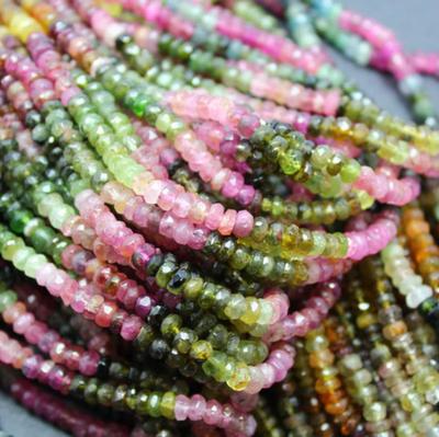 Incroyables perles rondes de tourmaline à facettes naturelles multicolores pour collier, utilisez des perles de tourmaline de la meilleure qualité, des perles de pierre de taille de 2 à 5 MM