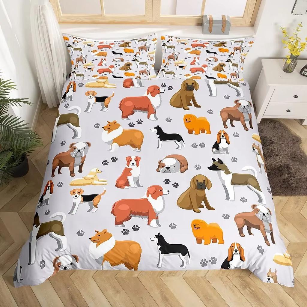 Cartoon Puppy Down Comforter Set Bedding Set 3-piece Duvet Cover Set