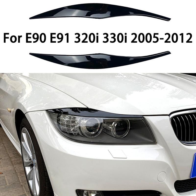 2Pcs Car Headlight Lamp Eyebrows Cover Trim Stickers For BMW 3 Series E90 E91 320i 330i Gloss Black Car Eyelids Lids ABS Carbon