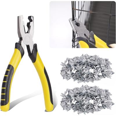 Wire Cage Buckle Pliers with 600 Wire Cage Clips Fasten Clips Buckle Clamp Tool Fence C Clip Pliers for Bird Quail Rabbit Chicken