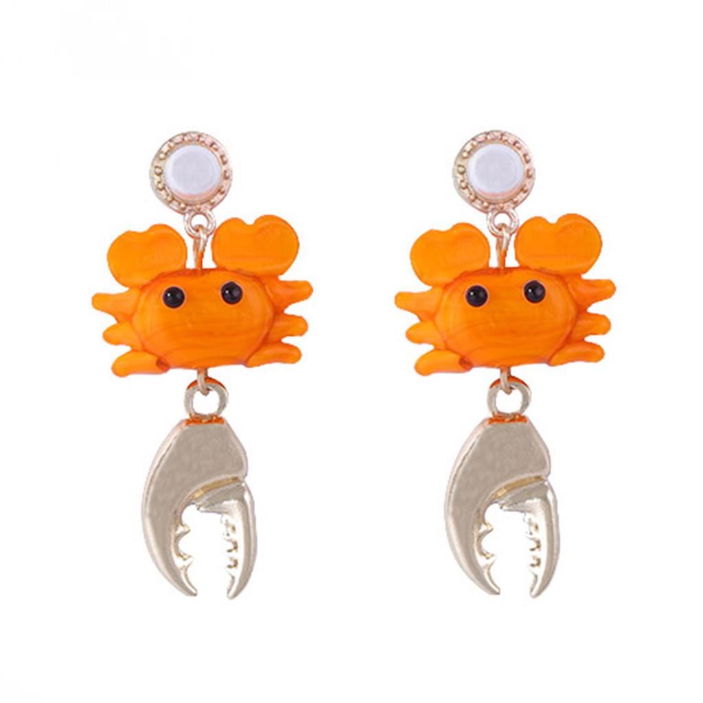 Niche Creative Three-dimensional Clear Simulation Animal Yellow Crab Glazed Pendant Earrings Ocean Simple Wind