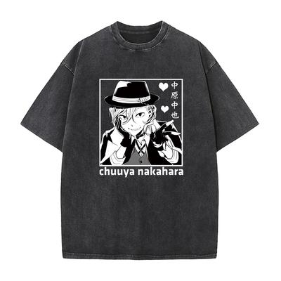 Bungo Stray Dogs Manga T Shirt Nakahara Chuya Men Women Tshirt Vintage Washed Summer Short Sleeve Tshirt Clothing Cotton Tees