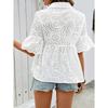 Summer New Lapel Hollow Embroidery Women's Short Sleeve Shirt French Casual Unique Niche Blouse Top