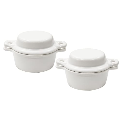 Kamoshika Douguten Mini Cocottes, Heat-Resistant, Ceramic, Set of 2 with Lids, Banko Ware, Made in Japan (White)