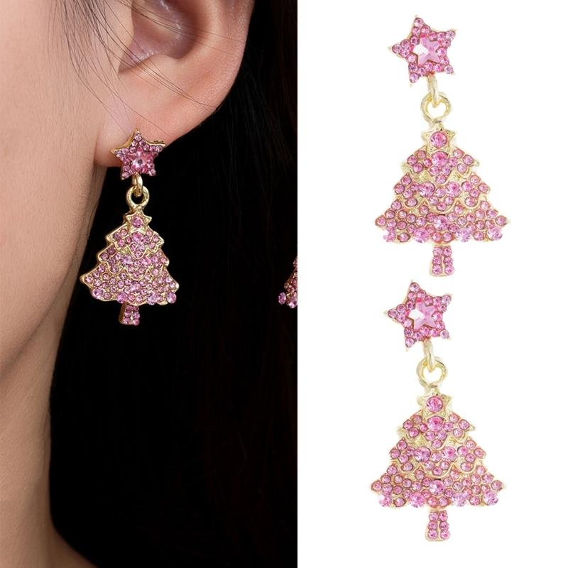 Festive Five Point Star Earrings with Sparkling Crystals Sturdy Alloy Comfort Fit for Christmas Celebrations