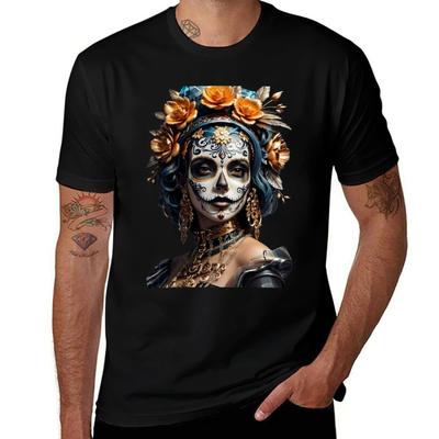 Vibrant Catrina Calavera Matte Flower Art Tshirt Big And Tall Gym Tshirt