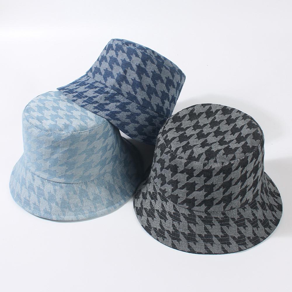 Women's Fisherman Hat Autumn Winter Korean Fashion Plaid Bucket Hat Adjustable Sun Protection
