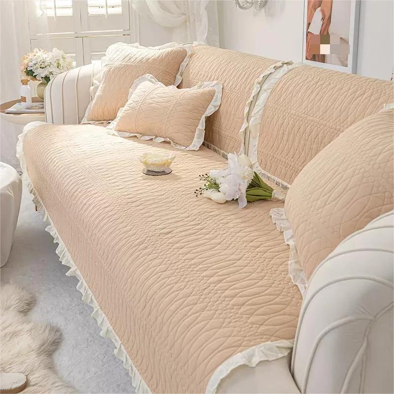 Bawełniany Pokrowiec na Sofę do Salonu Pogrubiona Mata Poduszka na Sofę Nordycki Jednolity Kolor Ręcznik na Sofę Pokrowce na Narożnik w Kształcie L Dekoracja Domu