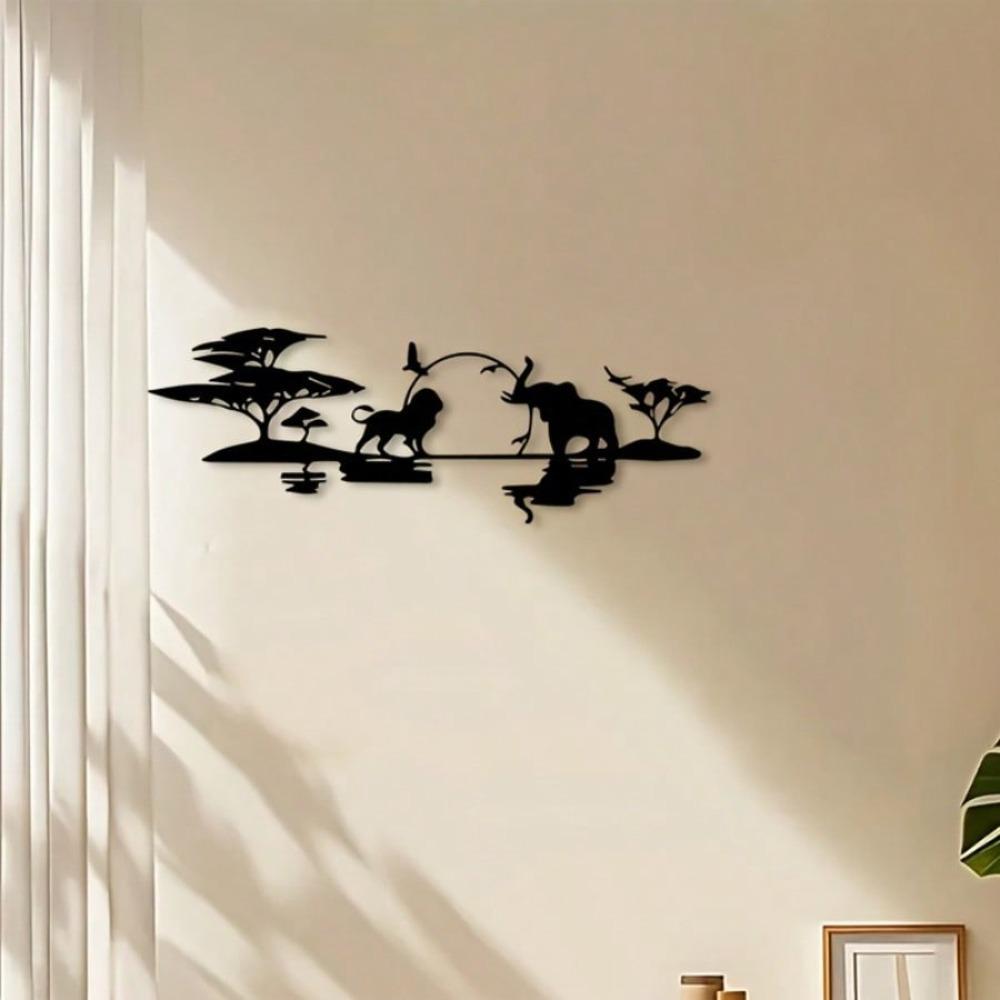 African Wildlife Metal Wall Art with Elephant Giraffe Zebra Unique Gift Balcony Decor