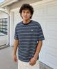 Peullukeu Retro Striped Short Sleeve T-Shirt Navy Fst343