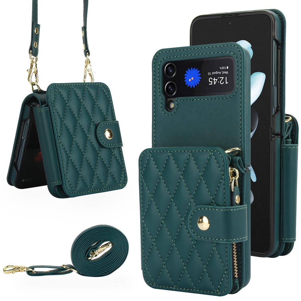 Crossbody Wrist Strap Wallet Card Holder Phone Case for Samsung Galaxy Z Flip 7 6 5 4 Flip6 Flip5 Flip4 Flip3 Leather Bag Cover
