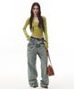 Peulojegteuweibeu Double Layer Belt High Waist Denim