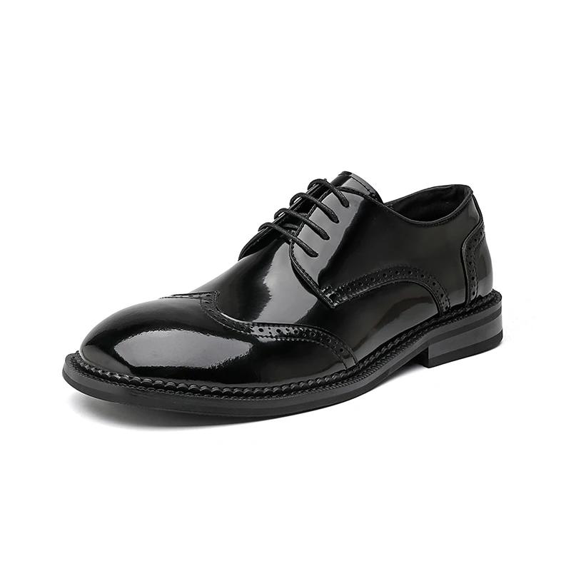 

2026New Mens Genuine Leather Lace-up Tooling Shoes British Style Business Casual Slip Resistant Office Derby Shoes Comfy Loafers 46 чорний