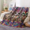 1PC Psychedelic Totems Print Flannel Blanket, High Quality Comfortable for All Seasons, Home Decor, Warmth and Comfort, Perfect for Christmas Gifts