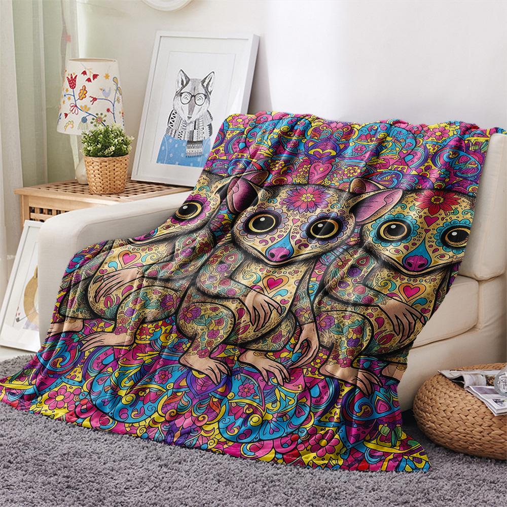 1PC Psychedelic Totems Print Flannel Blanket, High Quality Comfortable for All Seasons, Home Decor, Warmth and Comfort, Perfect for Christmas Gifts