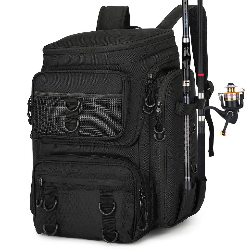 Rucsac de pescuit multifuncțional – Capacitate mare 36-55L, geantă de depozitare camuflaj impermeabilă 900D cu suport pentru undiță