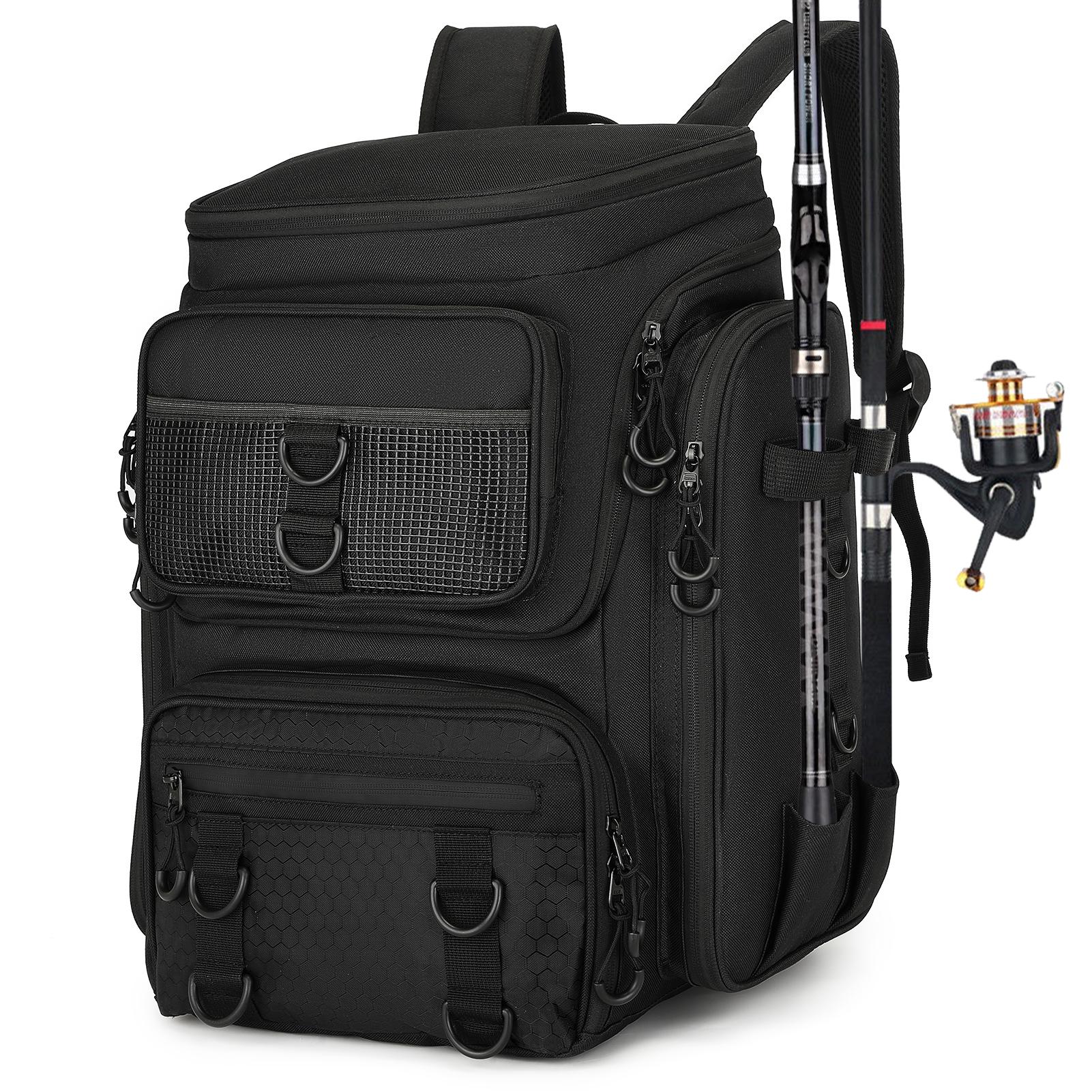 

Многофункциональный рыболовный рюкзак – большая вместимость 36–55 л, 900D водонепроницаемая камуфляжная сумка для хранения снастей с держателем удилища 45.7cm*36.6cm*25.4cm чёрный