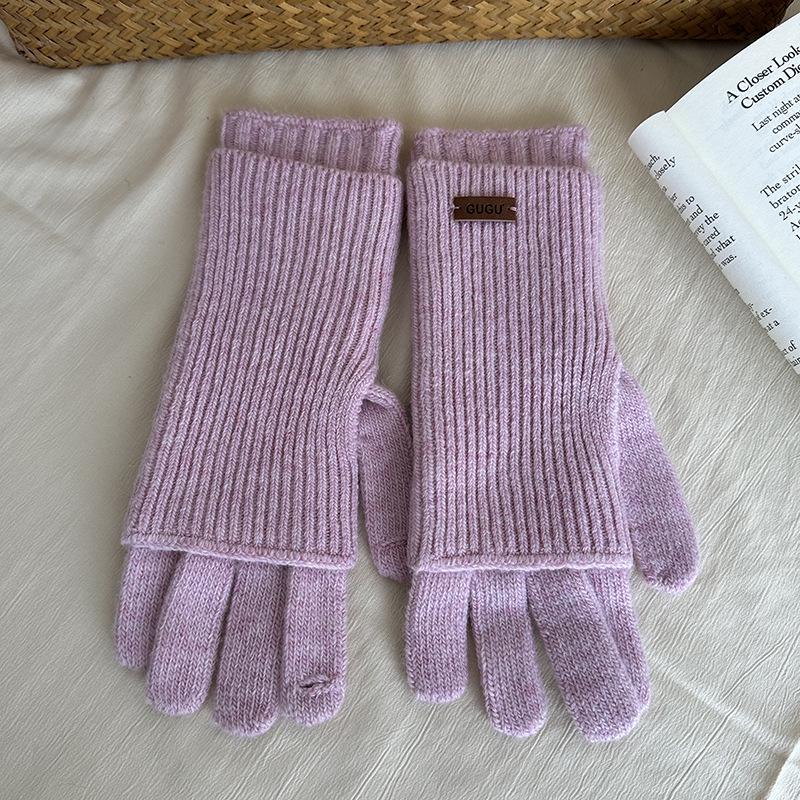 Luochi Women s Fingerless Wool Cycling Gloves - Warm, Wear-Resistant, Solid Color, Korean Style Winter Knit