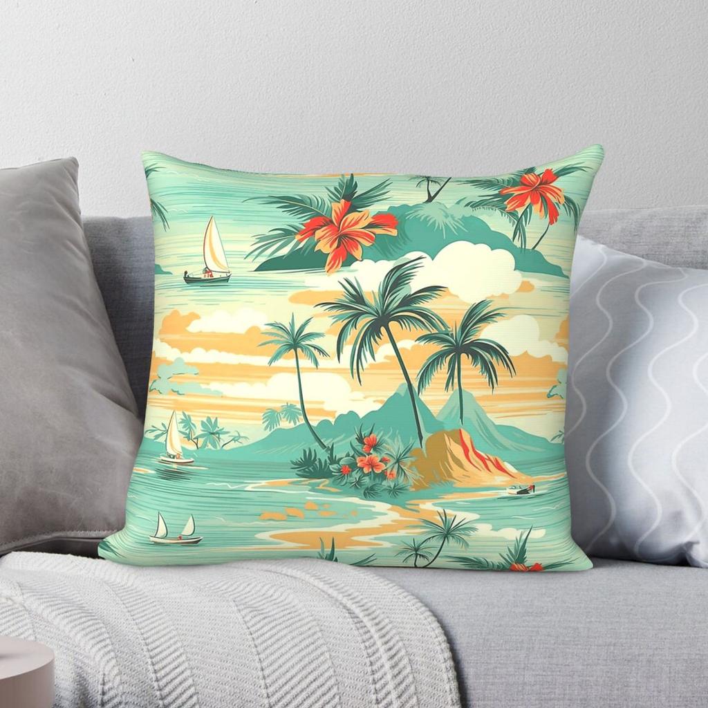 Pacific Island Travel Poster Square Pillowcase Polyester Linen Velvet Creative Zip Decor Home Cushion Cover