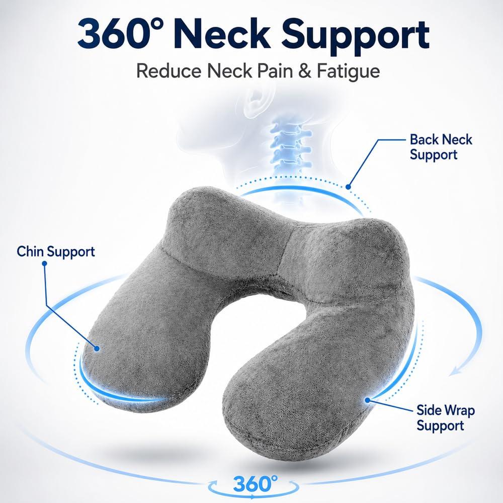 Inflatable Travel Neck Pillow Quick Inflation Portable Soft Velvet for Airplane Travel Commuting and Long-Haul Trips
