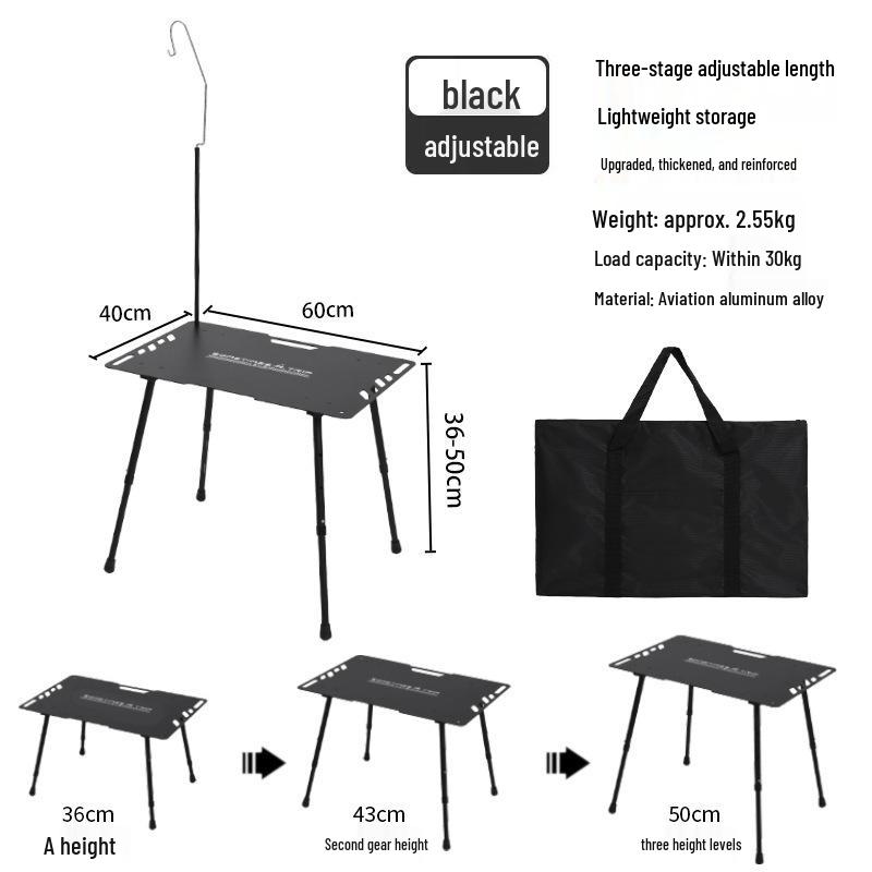 Portable Aluminum Tactical Table: Lightweight, Multifunctional, Height-Adjustable for Camping and Picnics