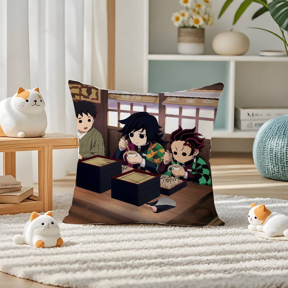 Demon Slayer Kamado Tanjiro Anime Plush Pillow Cover Soft Short Plush Cushion Cover For Sofa Bedroom Home Decor Gift Decoration