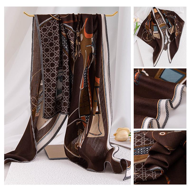 Spring New Retro Printed Women's Silk Scarf Flower Triangle Scarf Headscarf Scarf Accessories Scarf Outer Shawl