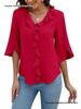 European & American Women's Artistic V-neck Ruffle Casual Shirt