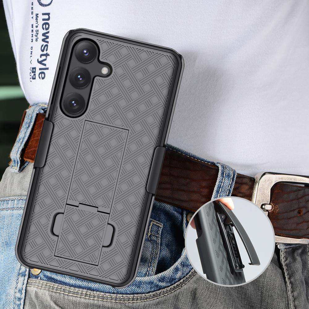 For Samsung Galaxy S24 PC+TPU Case Sliding Screen Cover Kickstand Phone Shell with Clip