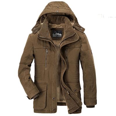 Winter-Herren-Mittellanger Baumwollmantel mit Samt und Verdickung für mittelalte und ältere Menschen mit mehreren Taschen