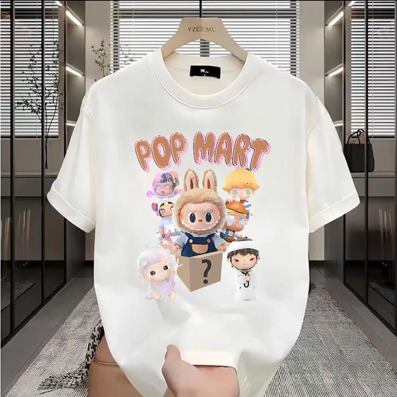 

Cartoon Pop Mart Labbubu Loose Short-sleeved T-shirt Round Neck Top Unisex XL