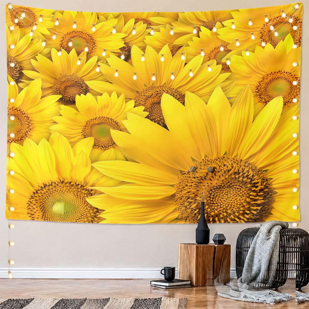 Bright Yellow Sunflower Pattern Design Pattern Wall Hanging Tapestry Decorative Tapestry Home Decor for Bedroom and Living Room